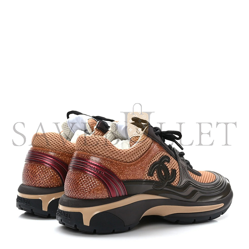 Ch**el FABRIC LAMINATED CALFSKIN STRETCH CC WOMENS SNEAKERS